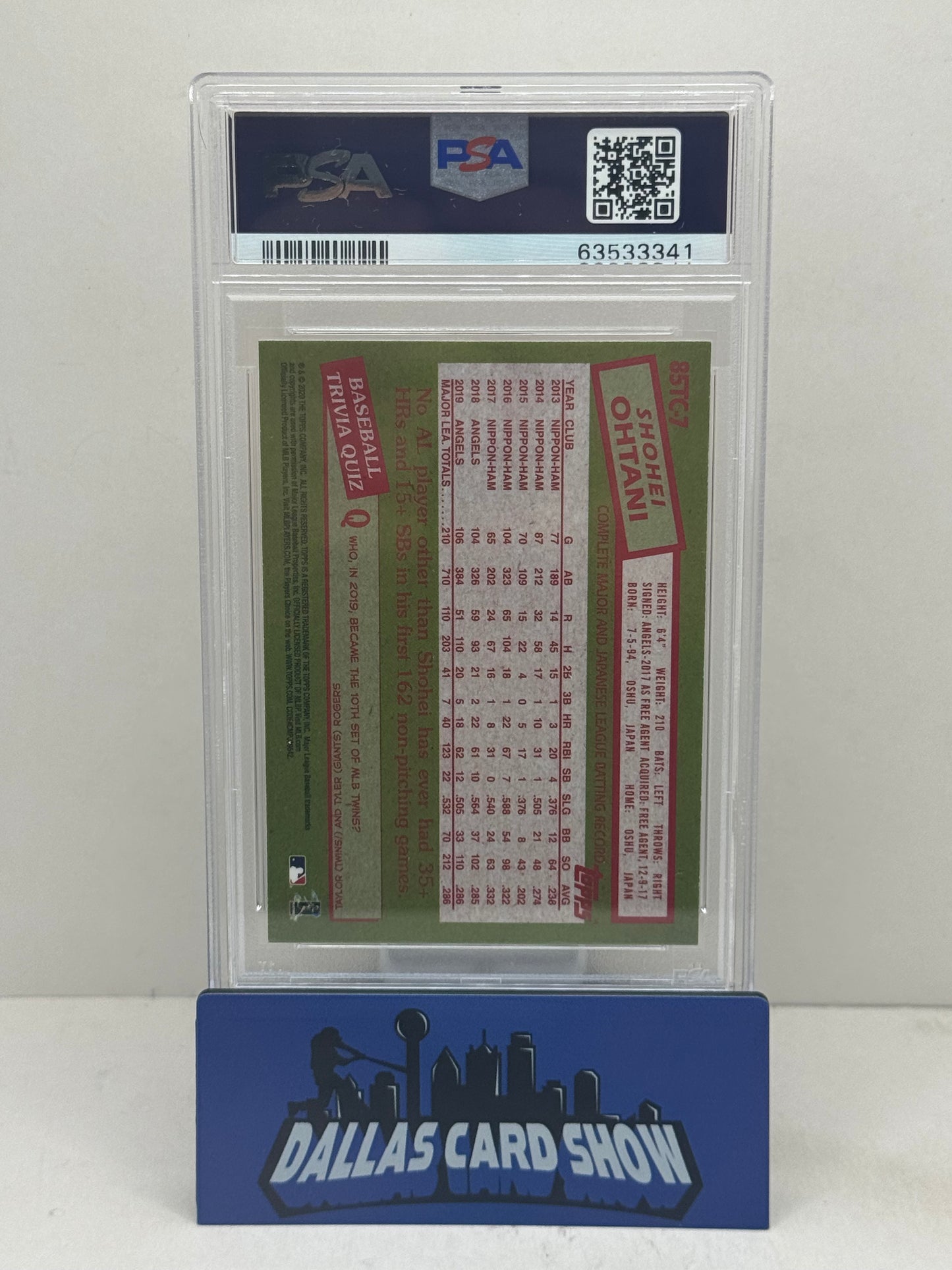 2020 Topps Chrome #85TC7 Shohei Ohtani 1985 Topps Refractor PSA 10