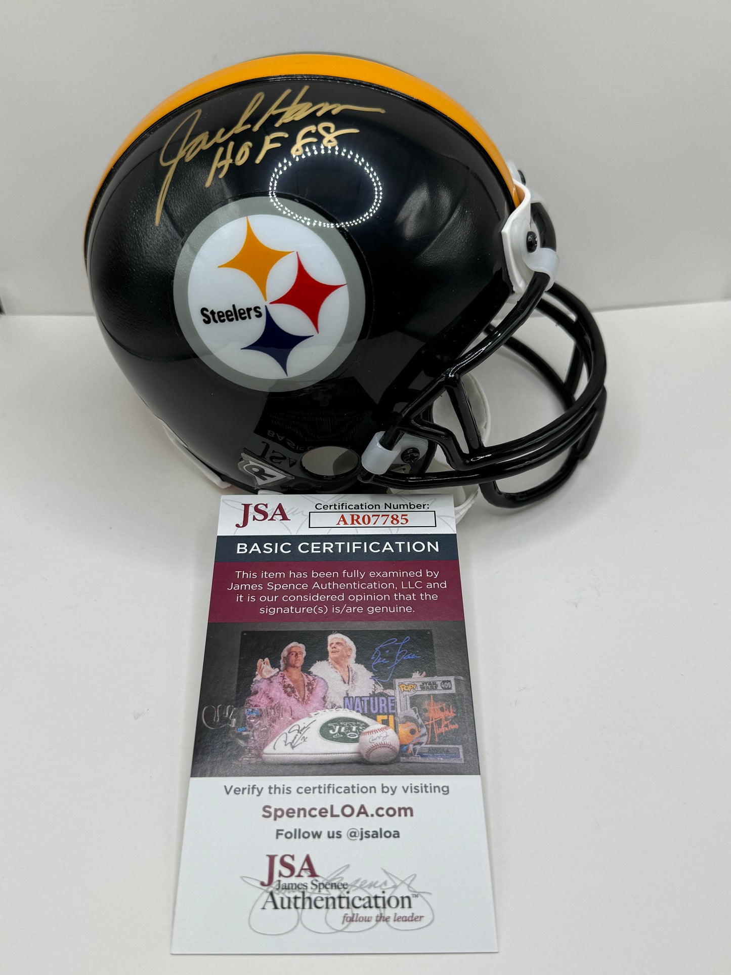 JACK HAM PITTSBURGH STEELERS SIGNED MINI HELMET w/HOF88 JSA