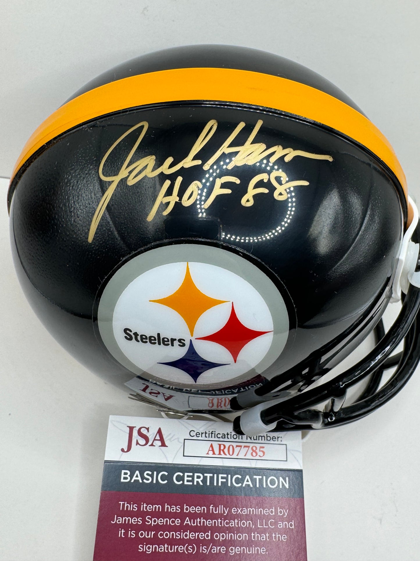 JACK HAM PITTSBURGH STEELERS SIGNED MINI HELMET w/HOF88 JSA