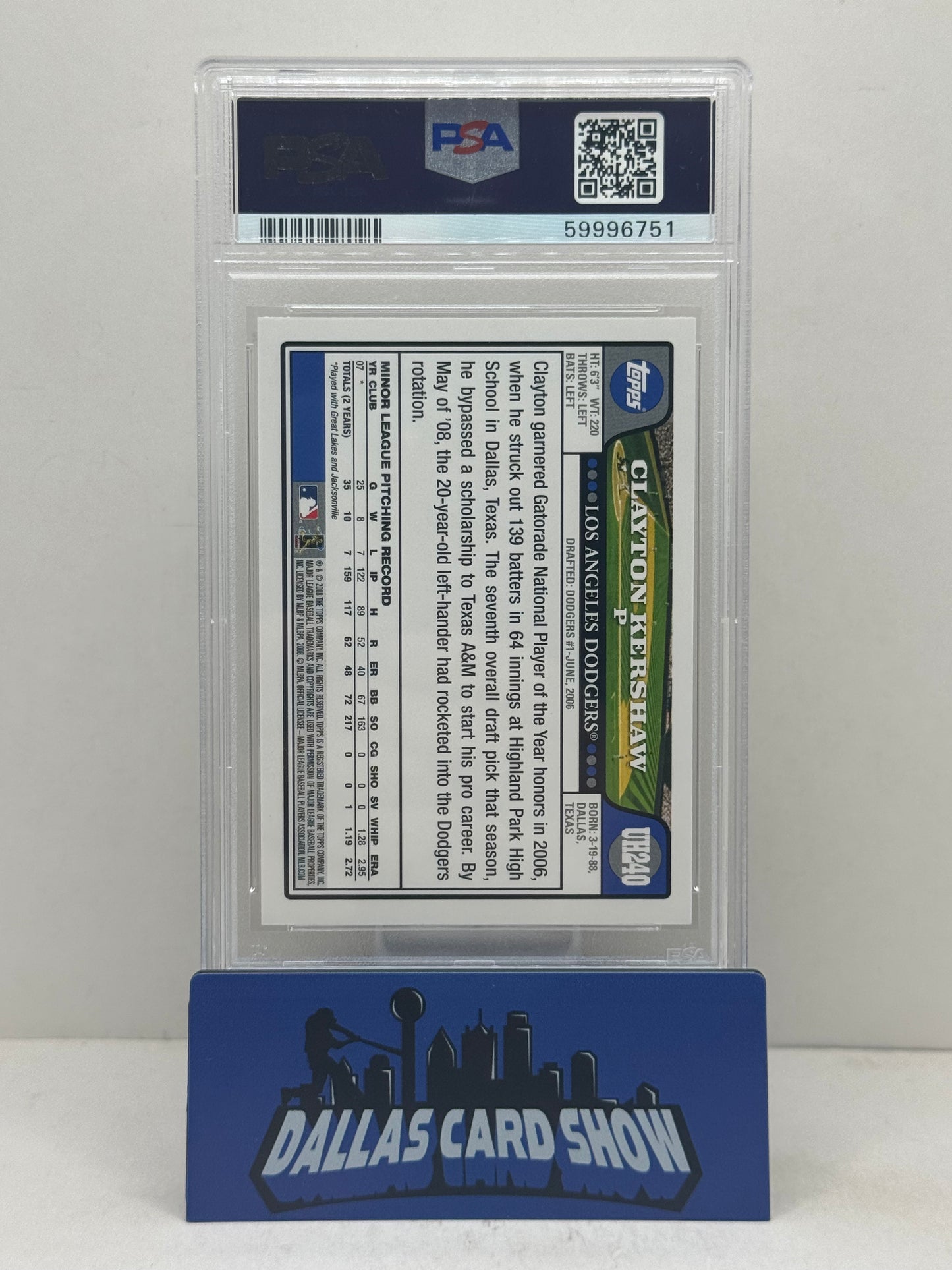 2008 Topps #UH240 Clayton Kershaw Update & Highlights Rookie PSA 9