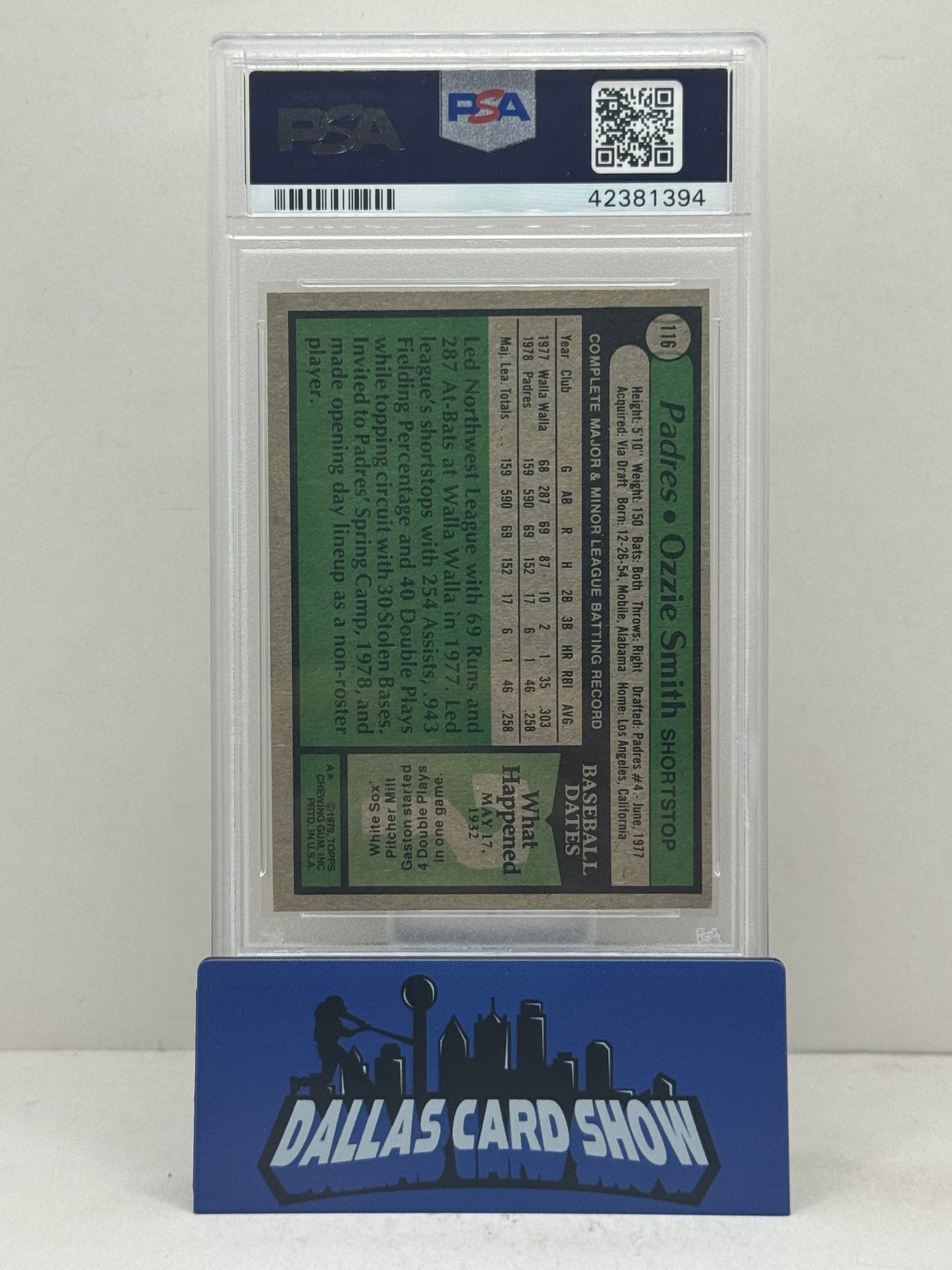 1979 Topps #116 Ozzie Smith Rookie RC PSA 4