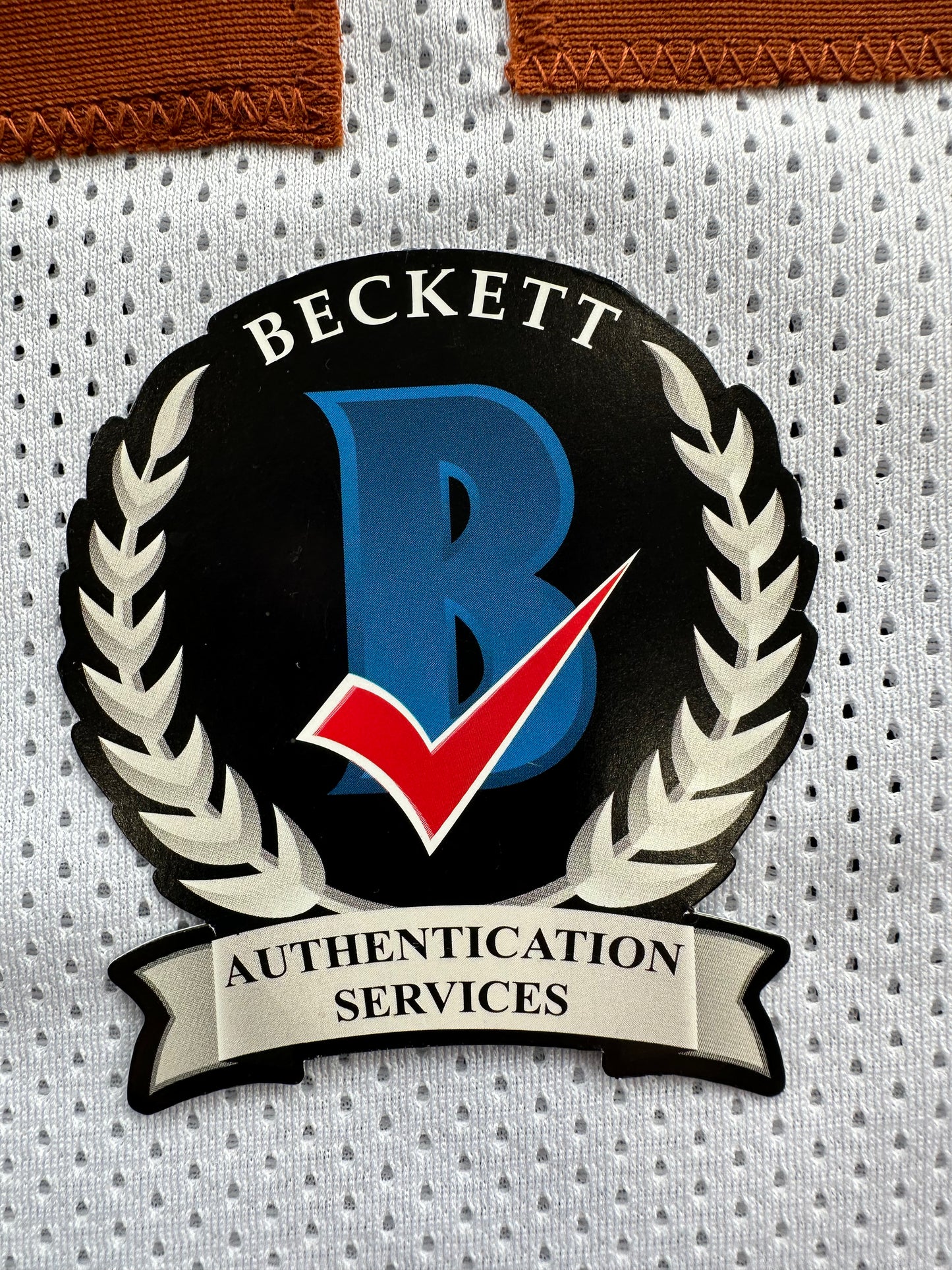 RAMONCE TAYLOR WHITE FOOTBALL JERSEY Longhorns w/ "05 BCS National Champ" BAS