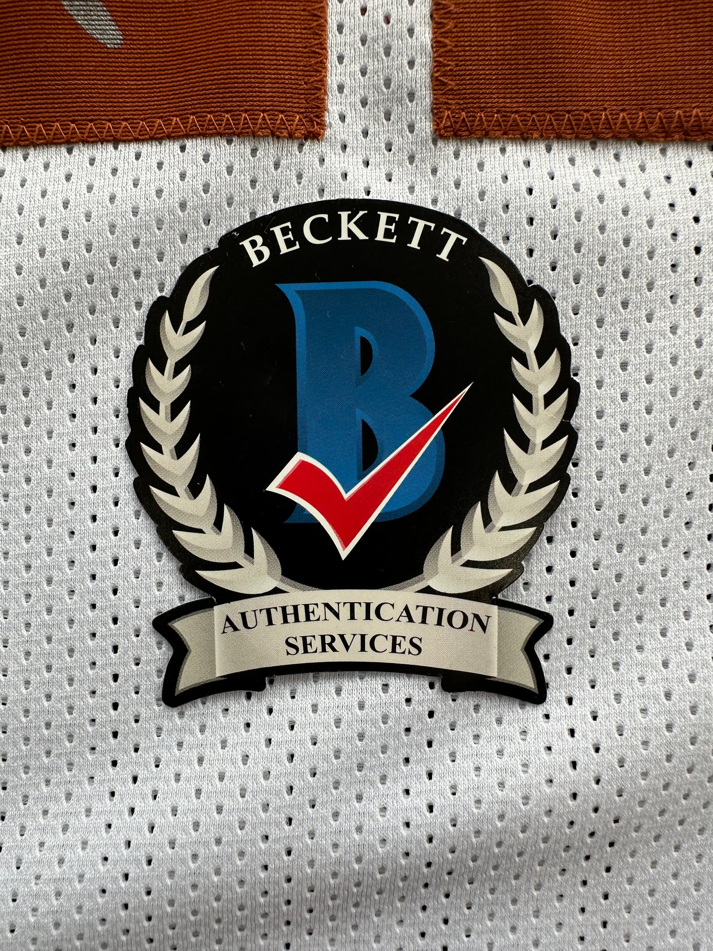 RAMONCE TAYLOR WHITE FOOTBALL JERSEY Longhorns w/ "05 BCS National Champ" BAS