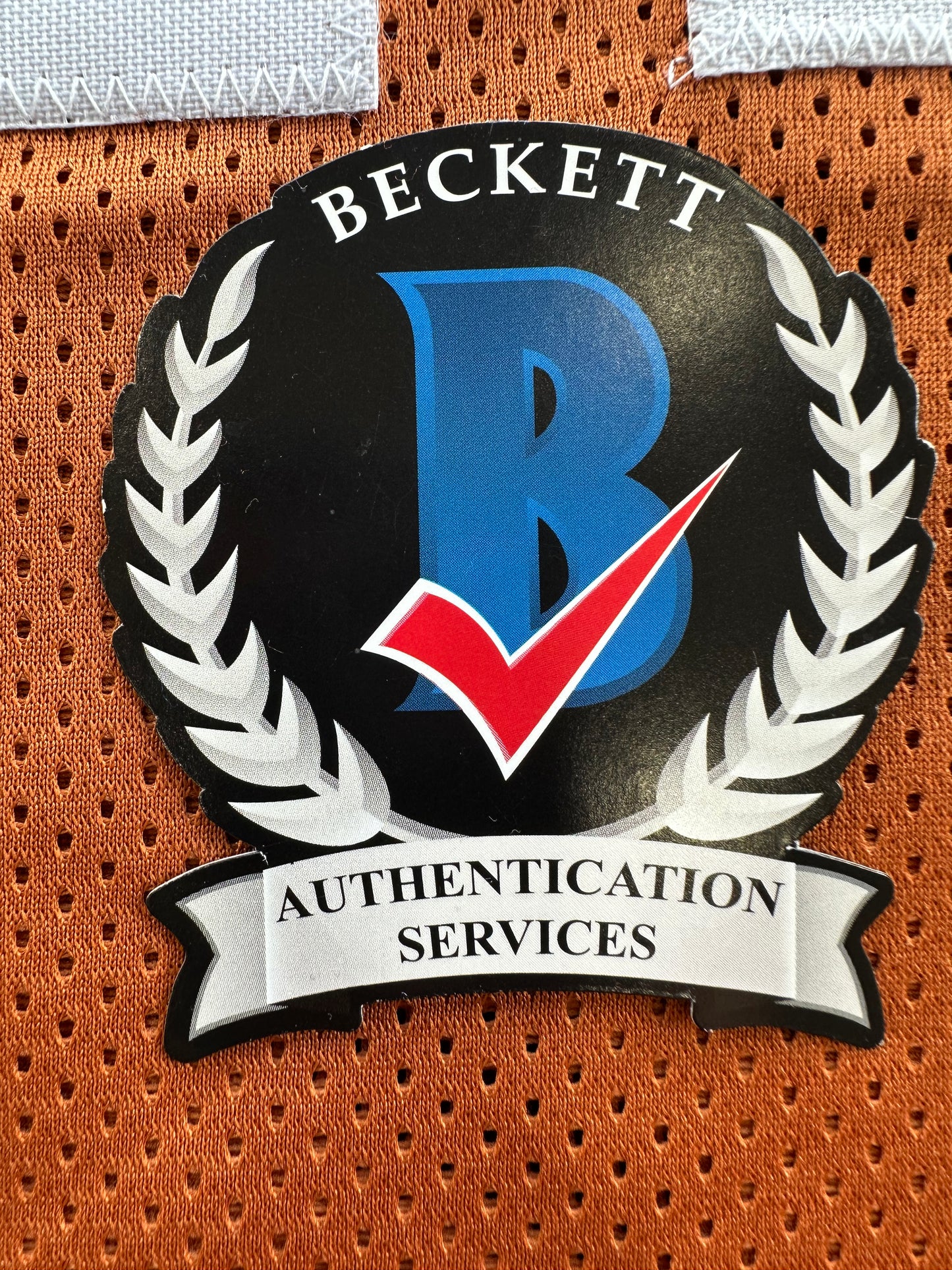 RAMONCE TAYLOR ORANGE FOOTBALL JERSEY Longhorns w/ "05 BCS National Champs" BAS