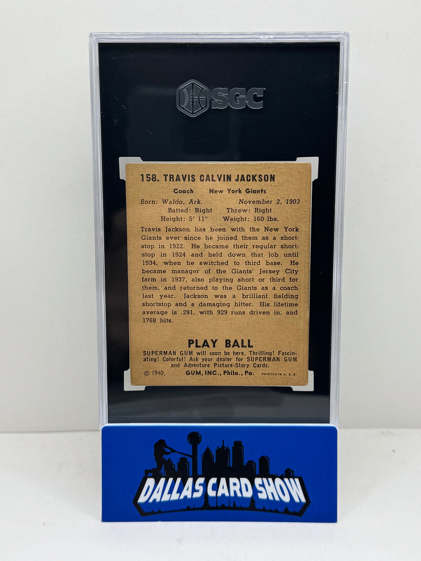 1940 Playball #158 "Stonewall" Jackson SGC 2 (Superman Gum Back)