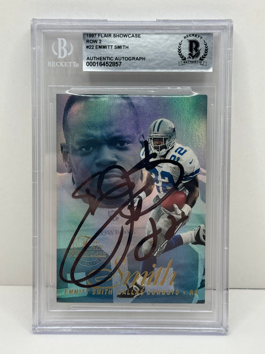 1997 Flair Showcase Row 2 #22 Emmitt Smith On Card Autograph BAS Beckett Authentic