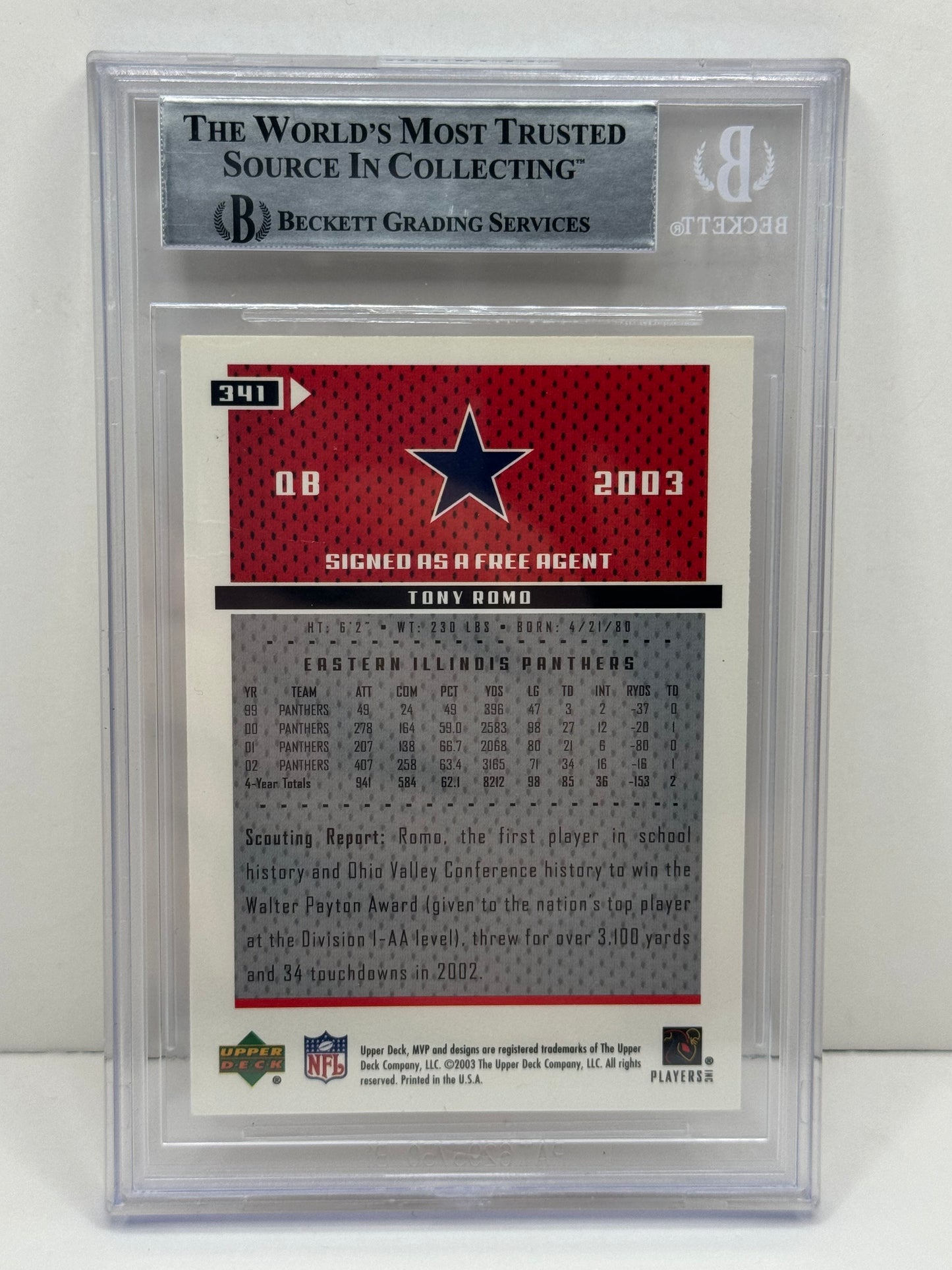 2003 Upper Deck MVP Tony Romo Autograph #341 BAS Beckett Authentic