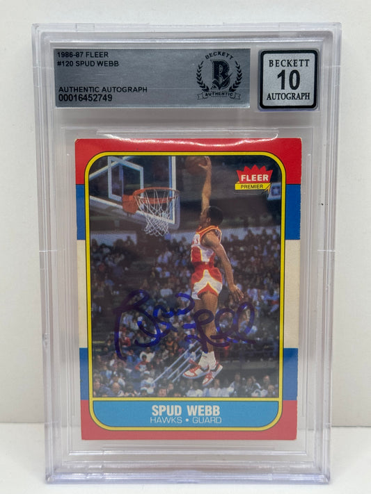 1986-87 Fleer Spud Webb #120 Auto BAS Beckett 10 Autograph
