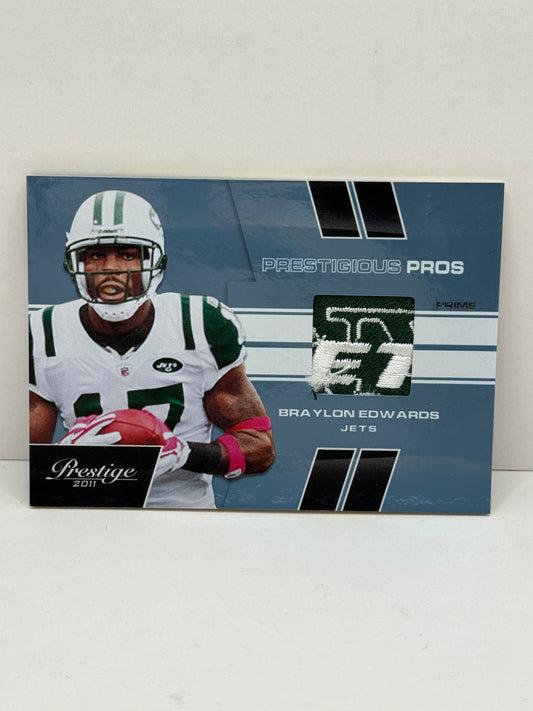 2011 Prestige Braylon Edwards Prestigious Pros Relic Jets Logo #6 /50