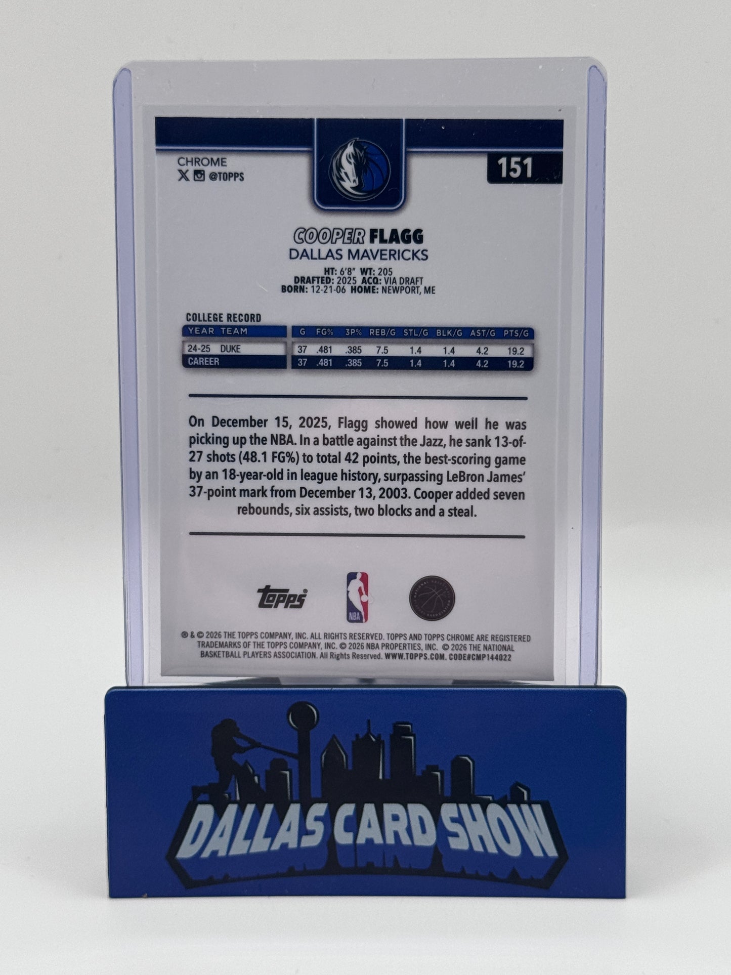 2026 Topps Chrome Update Basketball Cooper Flagg #151 X-Fractor Dallas Mavericks