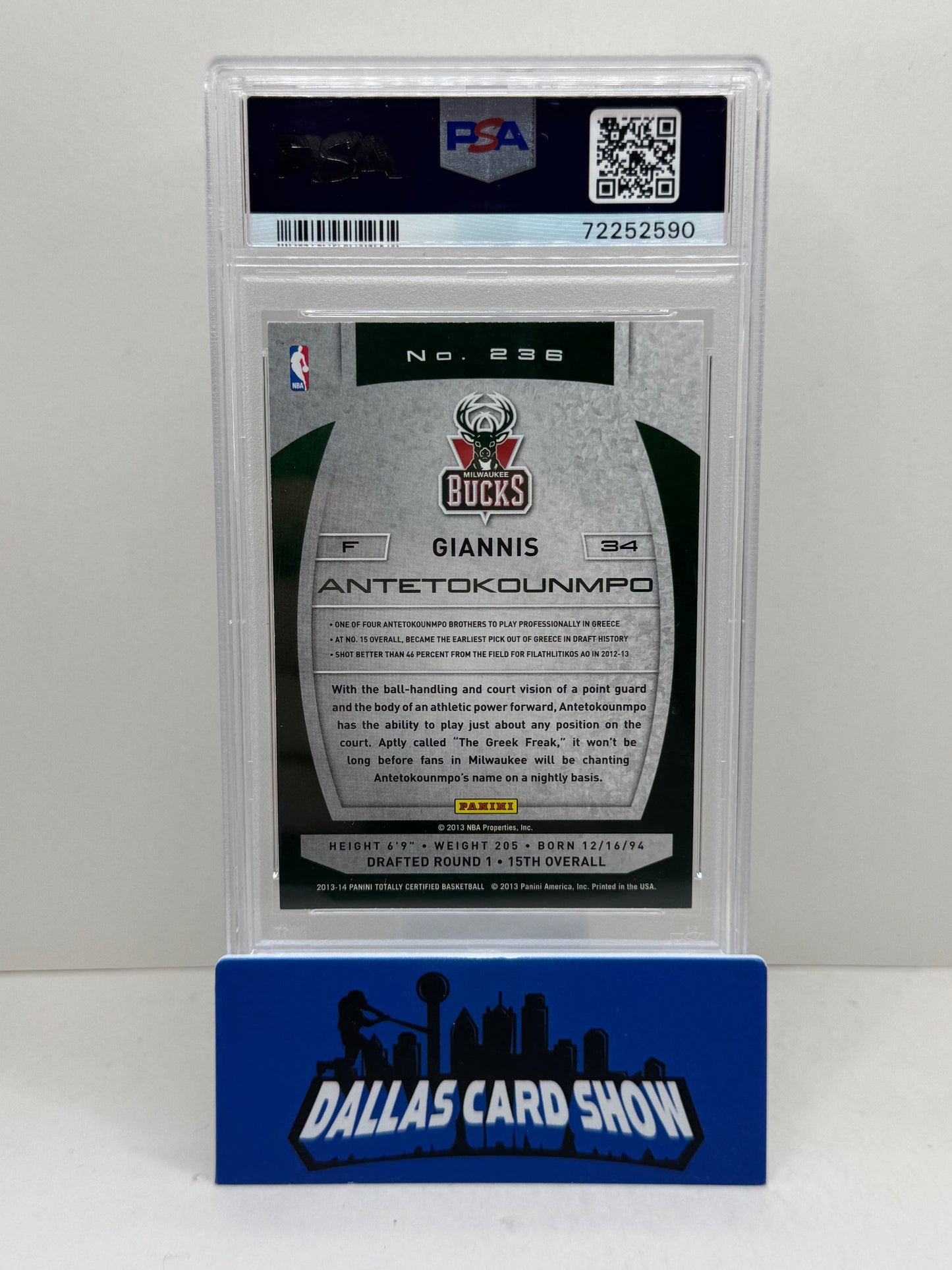 2013 Panini Totally Certified #236 Giannis Antetokounmpo Rookie PSA 9