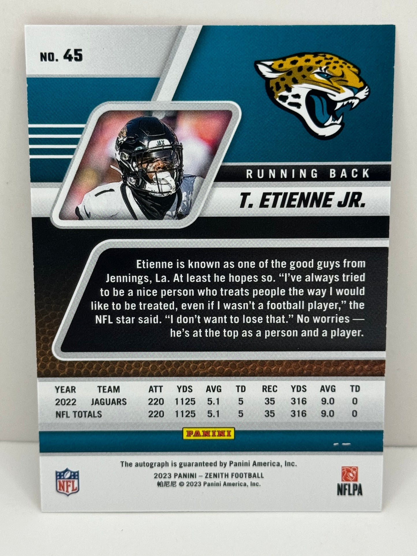 2023 Zenith Travis Etienne No Huddle Autograph #45 Jaguars