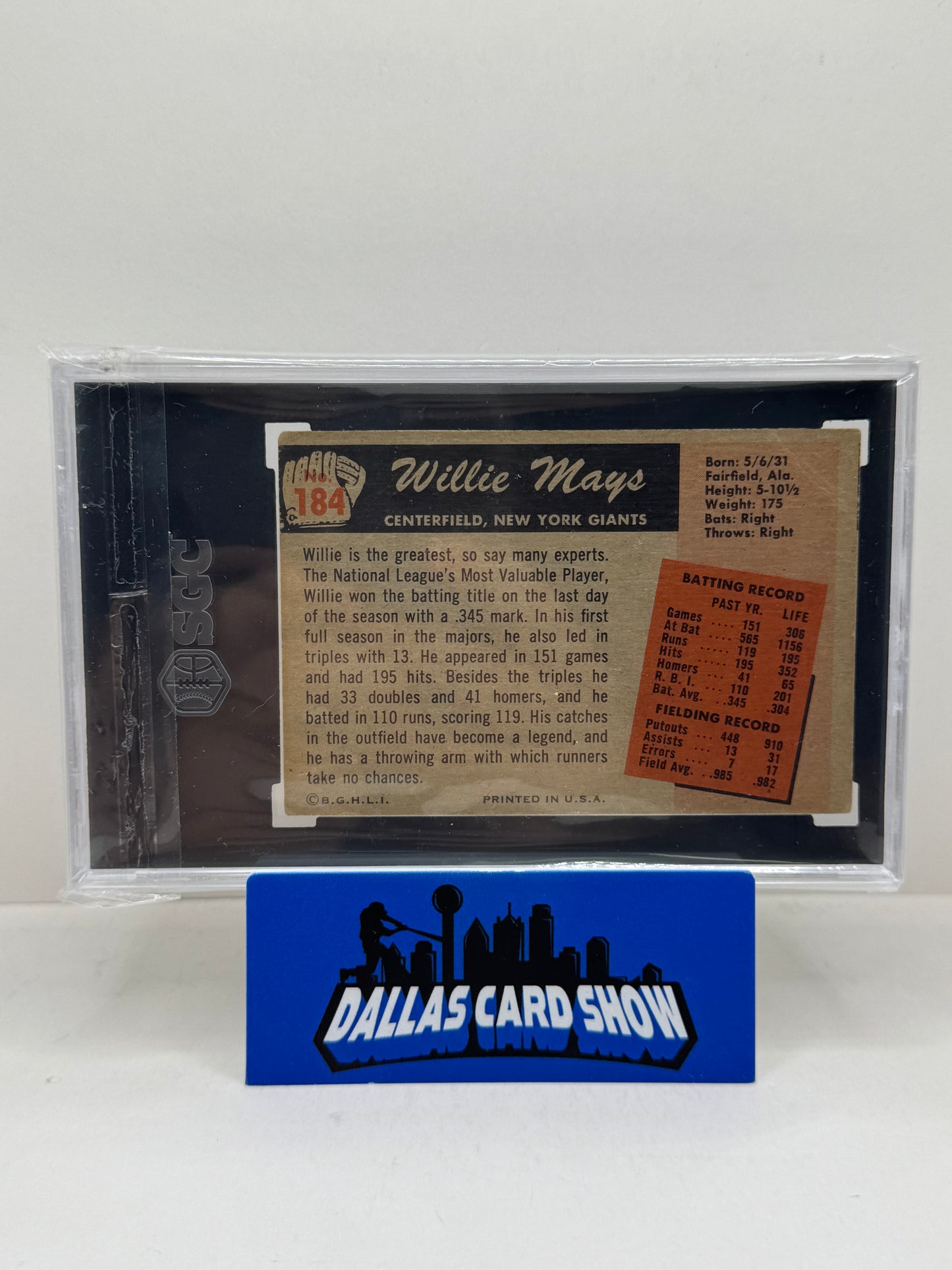 1955 Bowman #184 Willie Mays SGC 3
