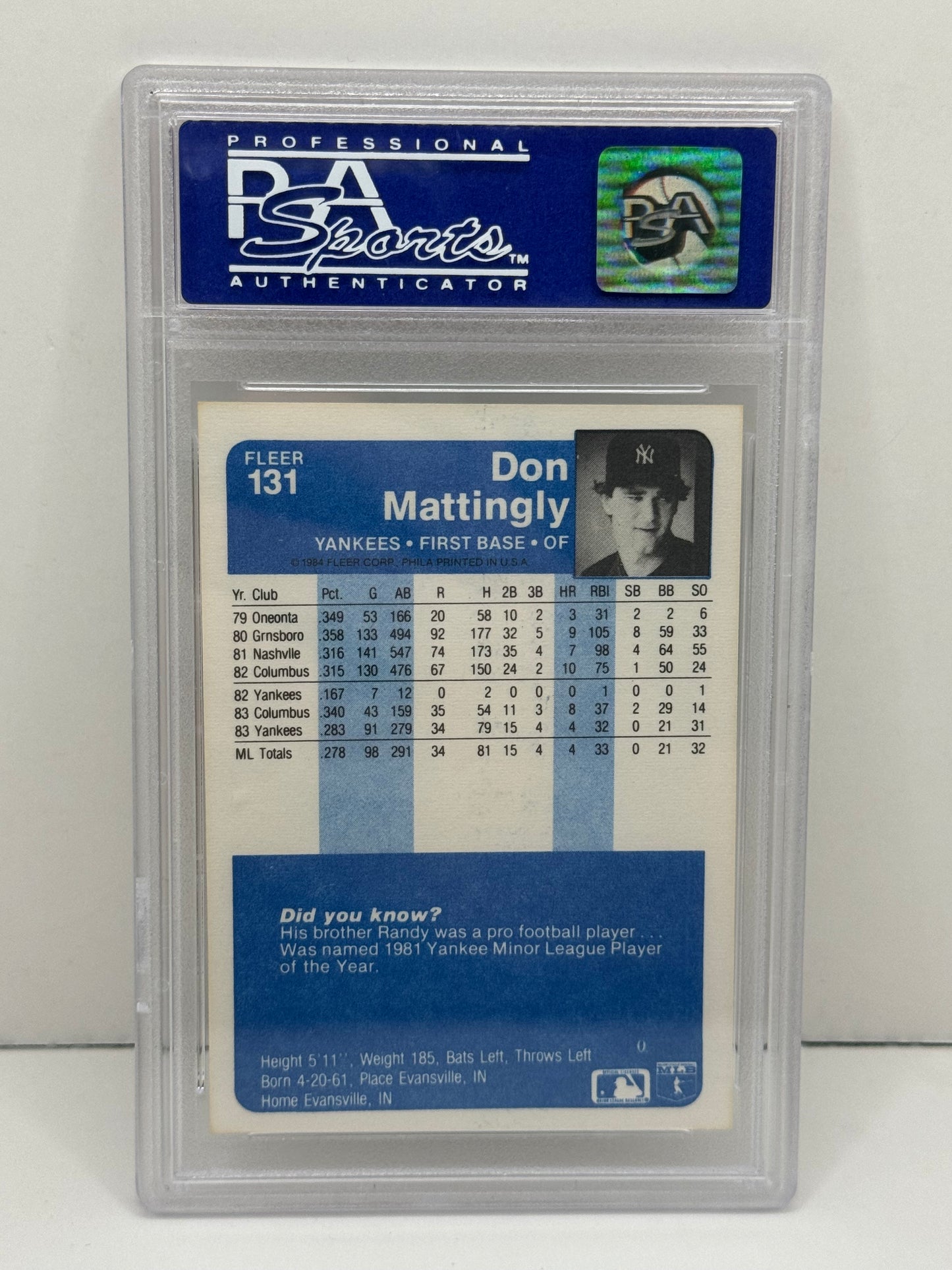 1984 Fleer Don Mattingly #131 PSA 9 Mint Yankees