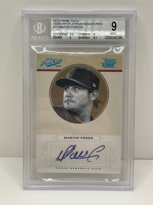 2012 Prime Cuts Martin Perez Century Platinum Signatures #77 #/5 Beckett 9
