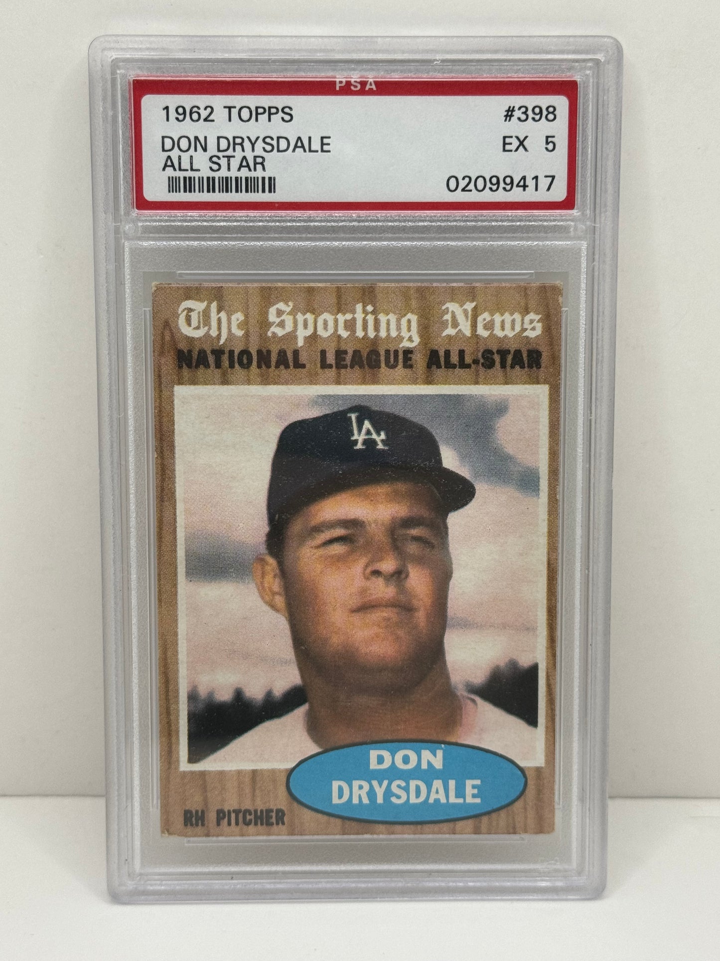 1962 Topps Don Drysdale All-Star #398 PSA 5 EX Dodgers