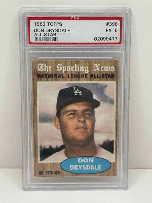 1962 Topps Don Drysdale All-Star #398 PSA 5 EX Dodgers