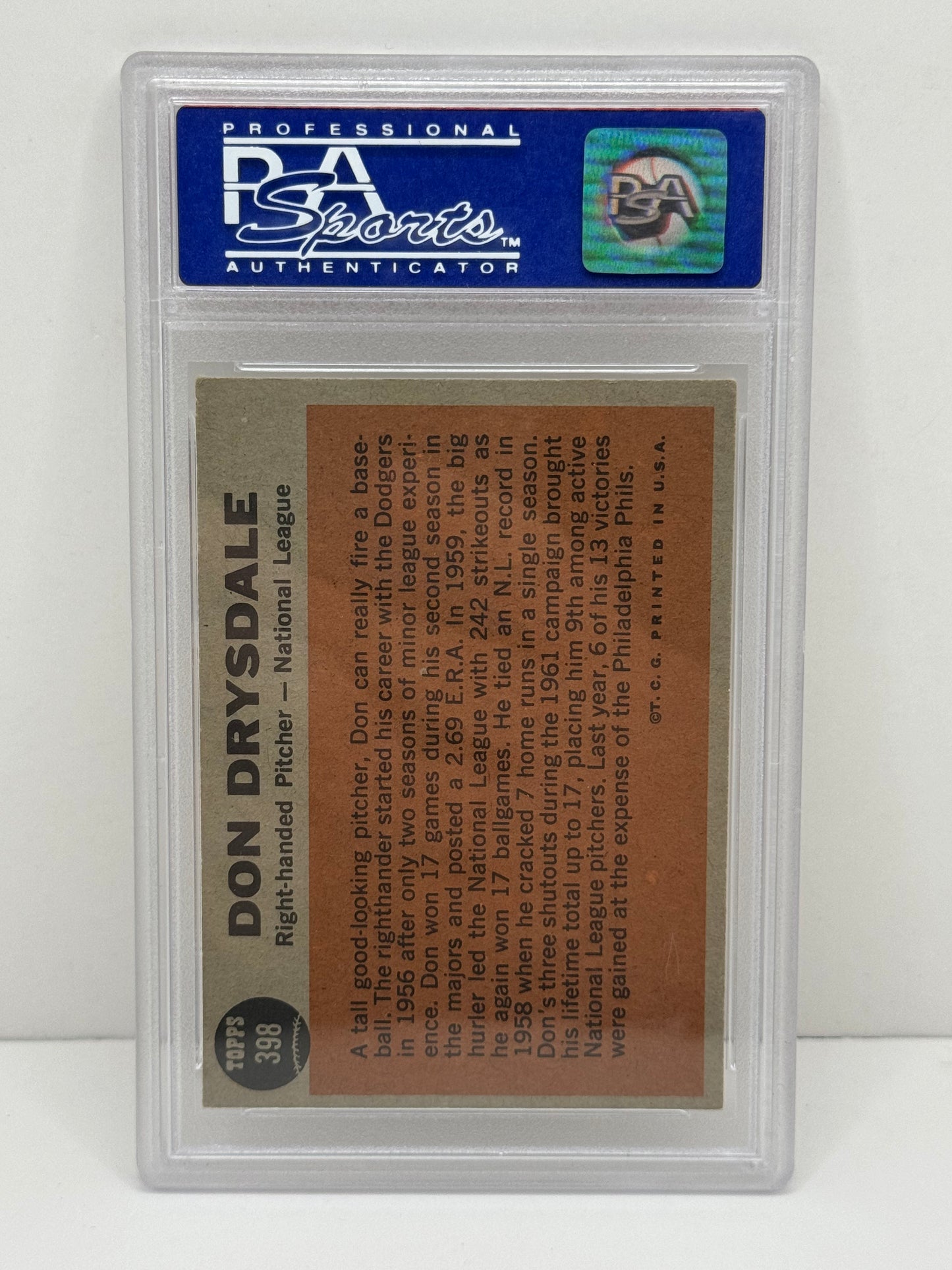 1962 Topps Don Drysdale All-Star #398 PSA 5 EX Dodgers