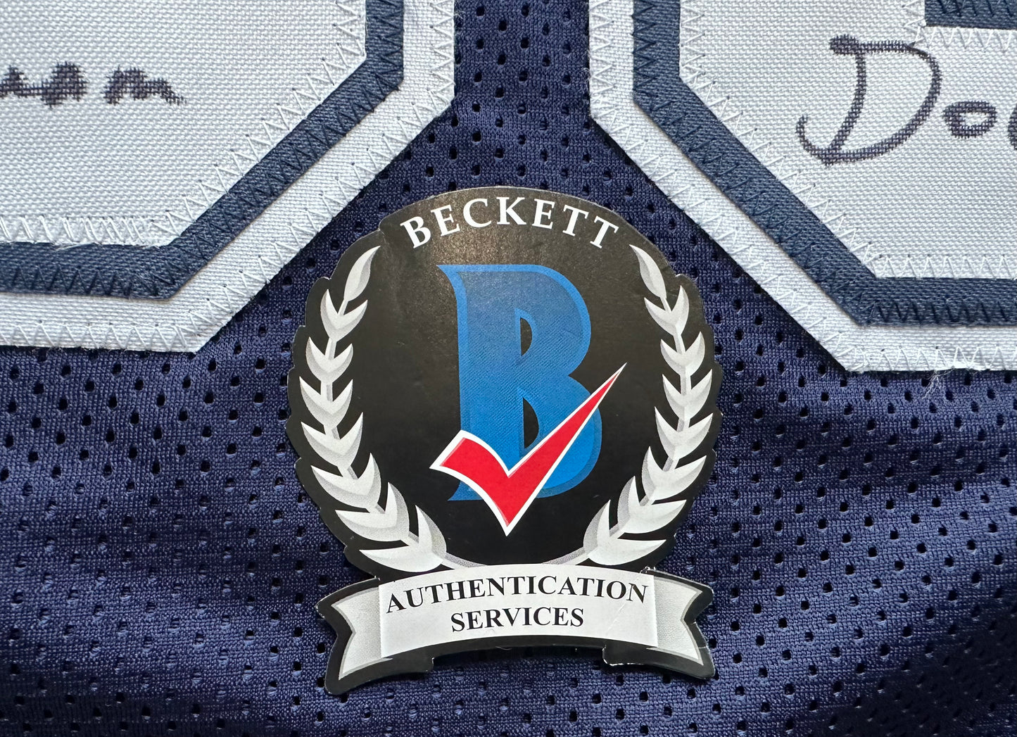 EUGENE LOCKHART DALLAS COWBOYS SIGNED BLUE JERSEY w/MULTI INSCs 3XL BAS