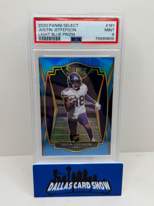 2020 Panini Select #161 Justin Jefferson Light Blue Prizm /99 PSA 9