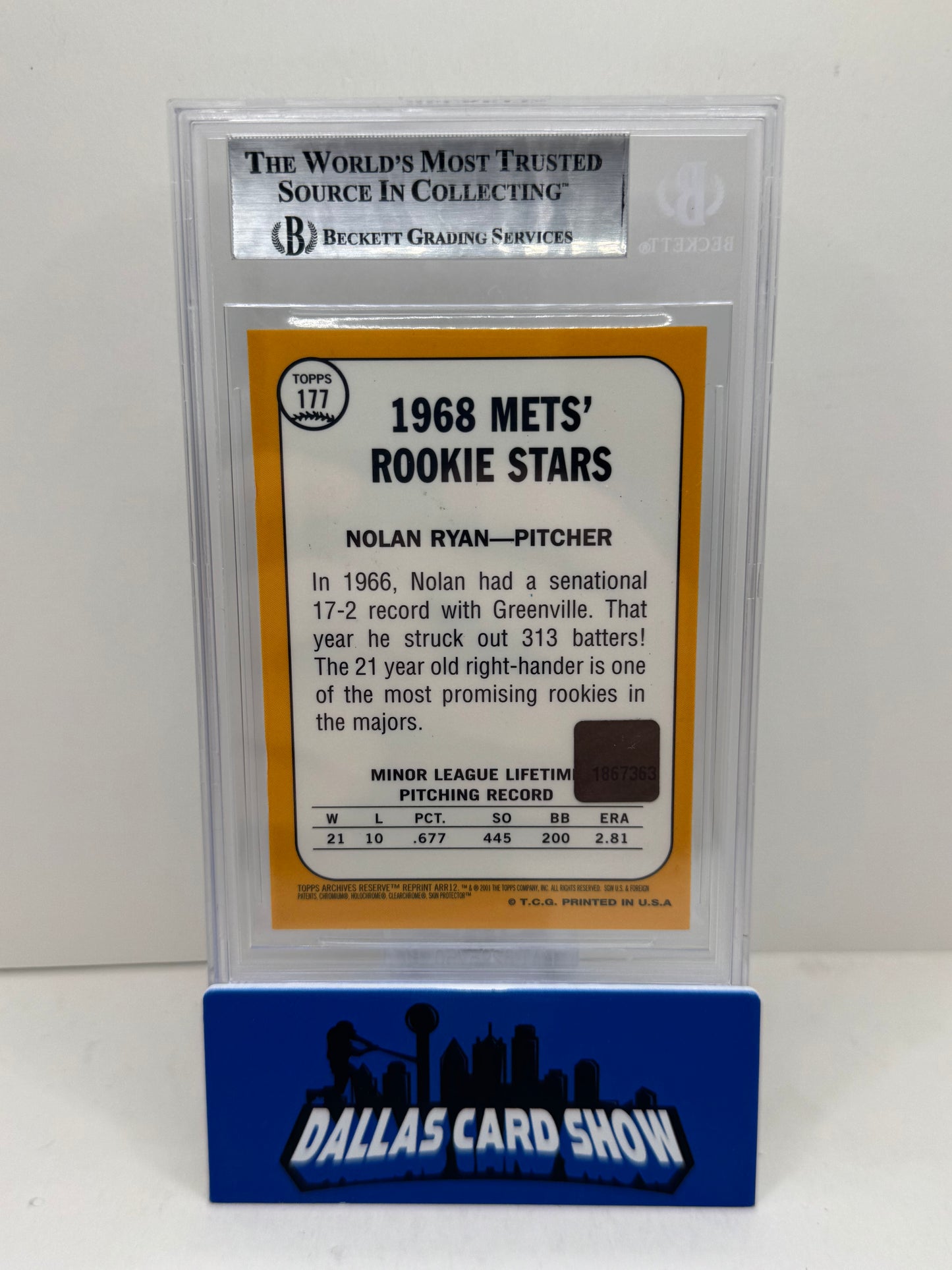 2001 Topps Archives Reserve #ARR12 Nolan Ryan Rookie Reprint Relics BGS 8.5