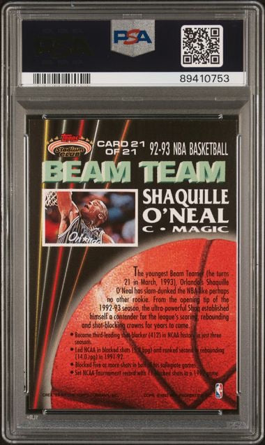 1992 Stadium Club #21 Shaquille O'Neal Beam Team Rookie RC PSA 9