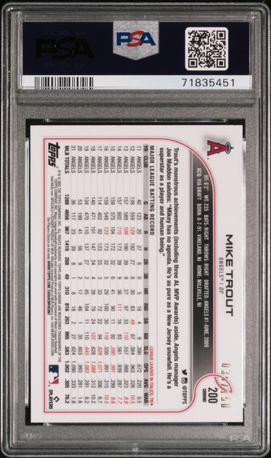 2022 Topps Chrome #200 Mike Trout Blue Refractor /150 PSA 10