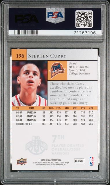 2009 Upper Deck First Edition #196 Stephen Curry Rookie RC PSA 9