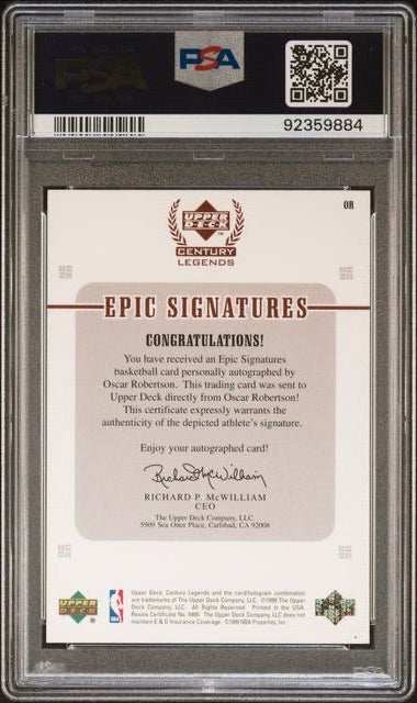 1999 Upper Deck Century Legends #OR Oscar Robertson Epic Signatures PSA 10