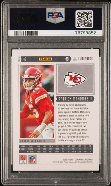 2022 Panini Luminance #46 Patrick Mahomes Red 15/25 (Jersey #) PSA 10