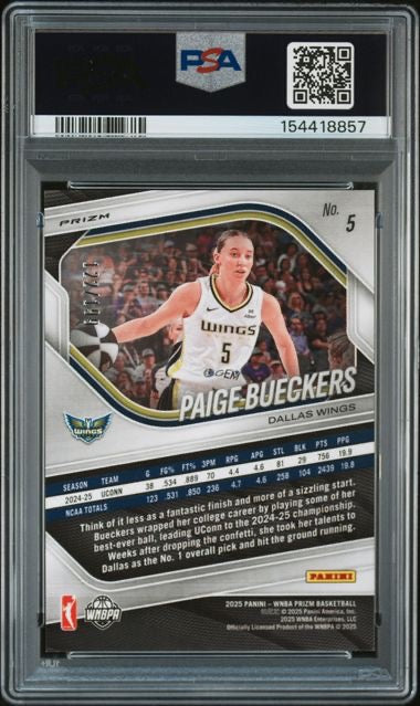 2025 Prizm WNBA #5 Paige Bueckers Red Pandora Rookie RC /199 PSA 10