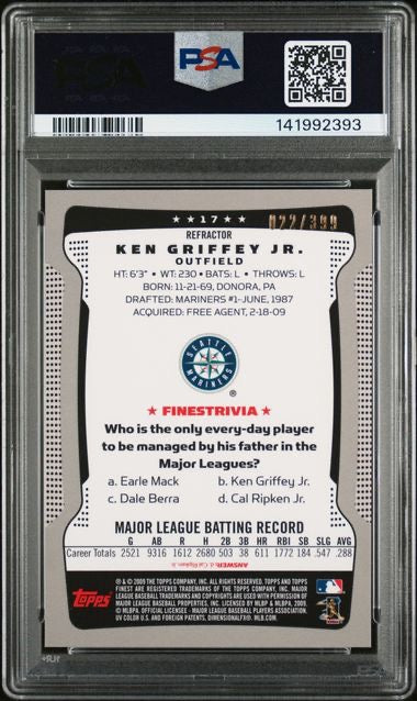 2009 Topps Finest #17 Ken Griffey Jr. Blue Refractor /399 PSA 8