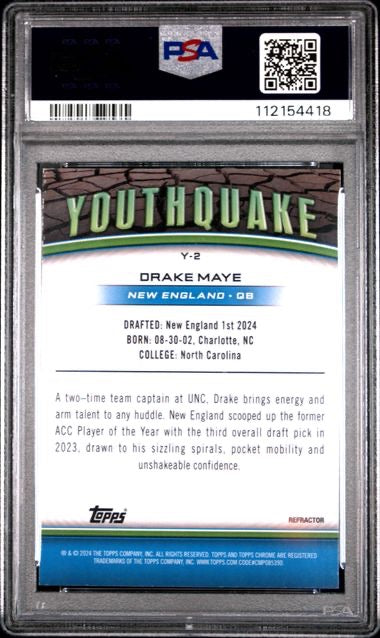 2024 Topps Chrome Drake Maye RC Youthquake Refractor Rookie PSA 10