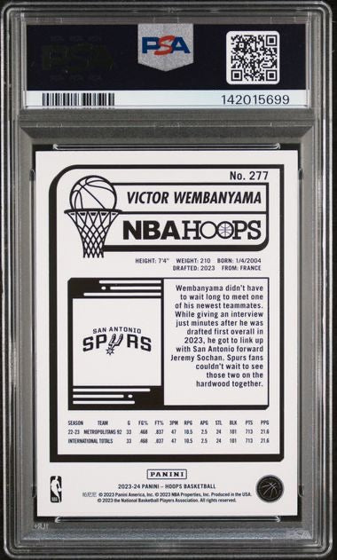 2023 Panini Hoops #277 Victor Wembanyama Rookie RC PSA 9