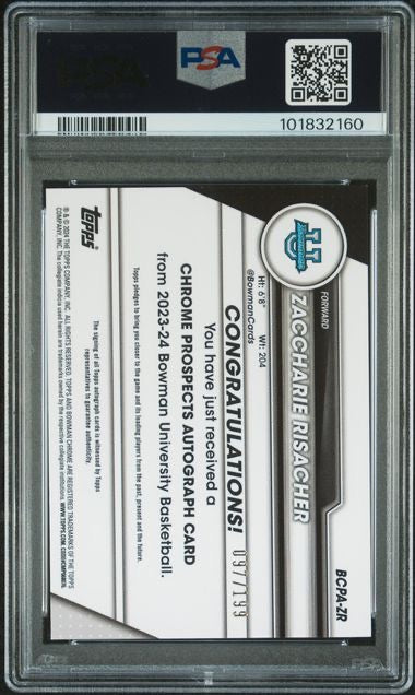 2023 Bowman U Chrome Zaccharie Risacher 1st Bowman Lava Refractor Auto /199 PSA 9
