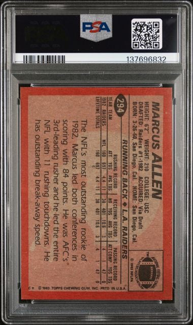 1983 Topps #294 Marcus Allen Rookie RC PSA 9