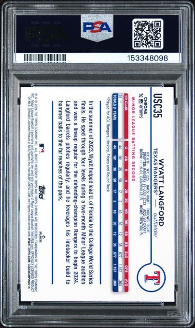 2024 Topps Chrome Update #USC35 Wyatt Langford Gold Refractor Rookie RC /50 PSA 10