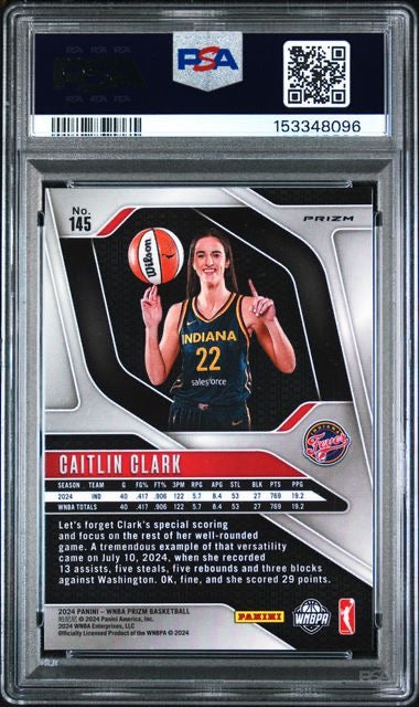 2024 Panini Prizm #145 Caitlin Clark Orange Ice Rookie RC PSA 10