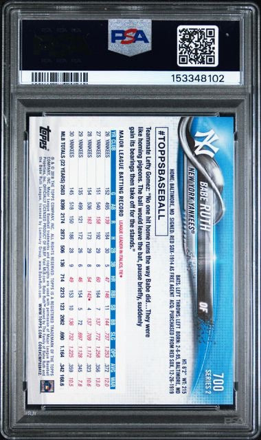 2018 Topps #700 Babe Ruth PSA 9
