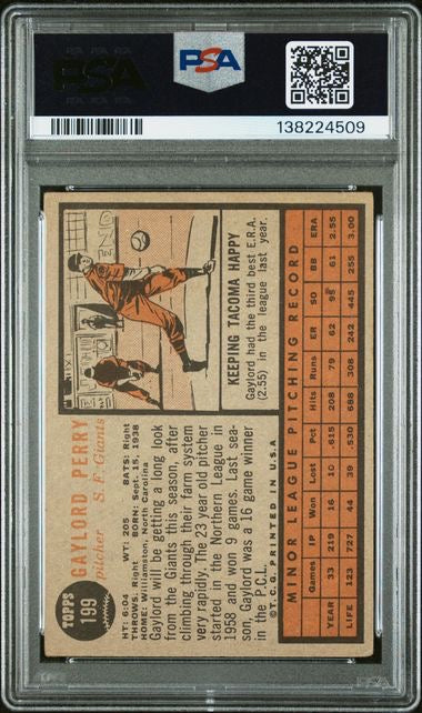 1962 Topps #199 Gaylord Perry Star Rookie PSA 2
