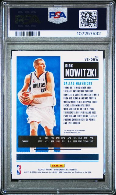 2020 Panini Contenders #DNW Dirk Nowitzki Craded Ice Vetern Season Ticket /15 PSA 10