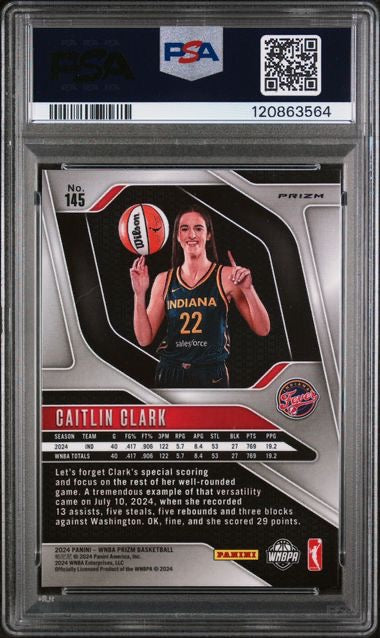 2024 Panini Prizm WNBA #145 Caitlin Clark Silver Rookie RC PSA 9