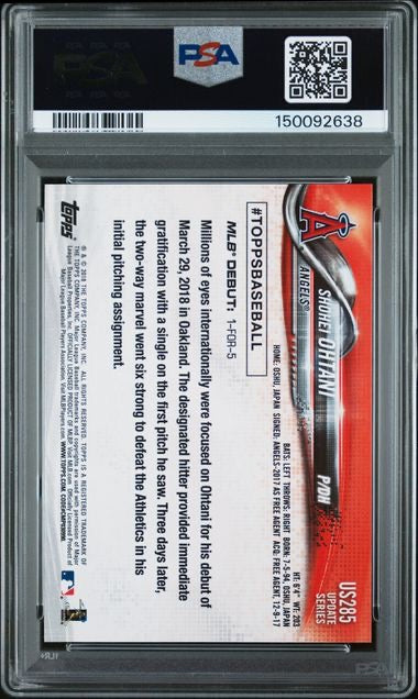 2018 Topps Update #US285 Shoehi Ohtani Rookie RC PSA 10