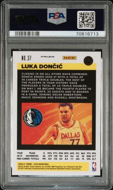 2020 Panini Flux #37 Luka Doncic Black Pulsar PSA 10