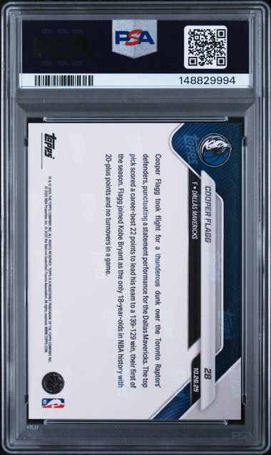 2025 Topps Now #28 Cooper Flagg Rookie RC PSA 10