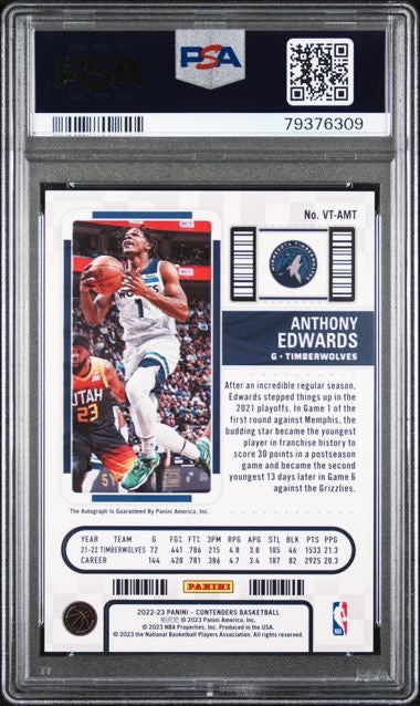 2022 Contenders Anthony Edwards Vet Ticket AUTO The Finals /49 PSA 9