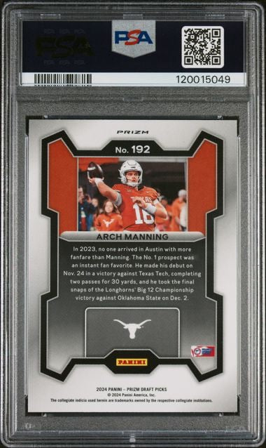 2024 Panini Prizm Draft Picks #192 Arch Manning Red Ice PSA 10