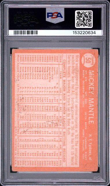 1964 Topps #50 Mickey Mantle PSA 1