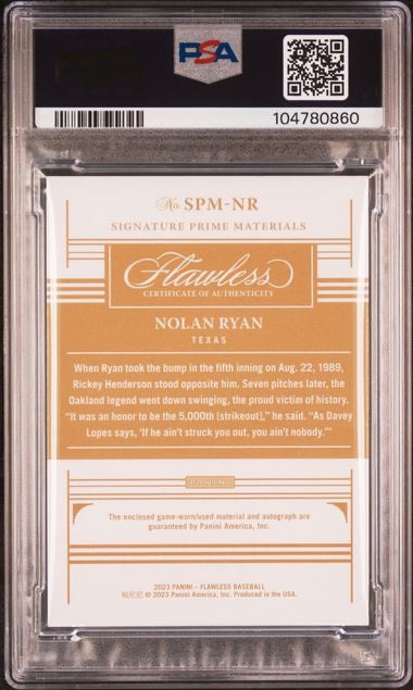 2023 Panini Flawless #SPMNR Nolan Ryan Signature Prime Materials /20 PSA 7