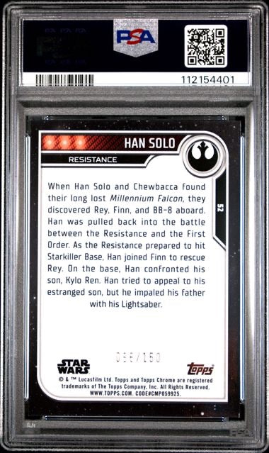 2023 Topps Chrome Star Wars #52 Han Solo Blue Refractor /150 PSA 9